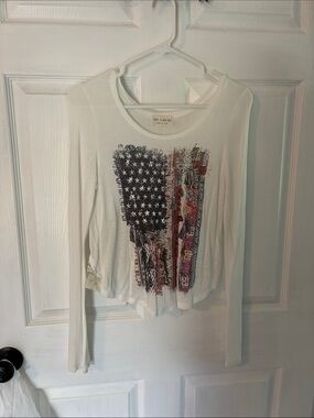 The Classic White Long-Sleeve Tee with Distressed Flag Graphic